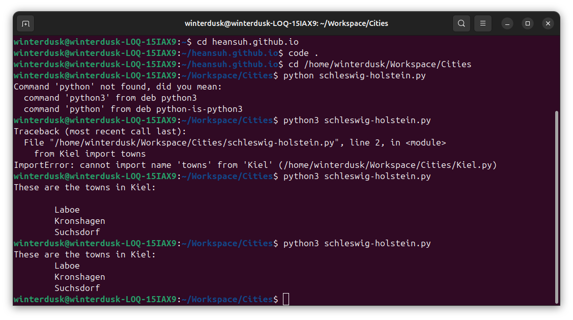 Screenshot of terminal for making use of local package.